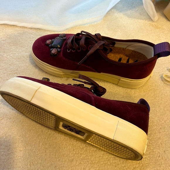 Carolina Herrera x Eytys Velvet Suede Burgundy Jeweled Platform Laced Sneakers - Picture 12 of 13